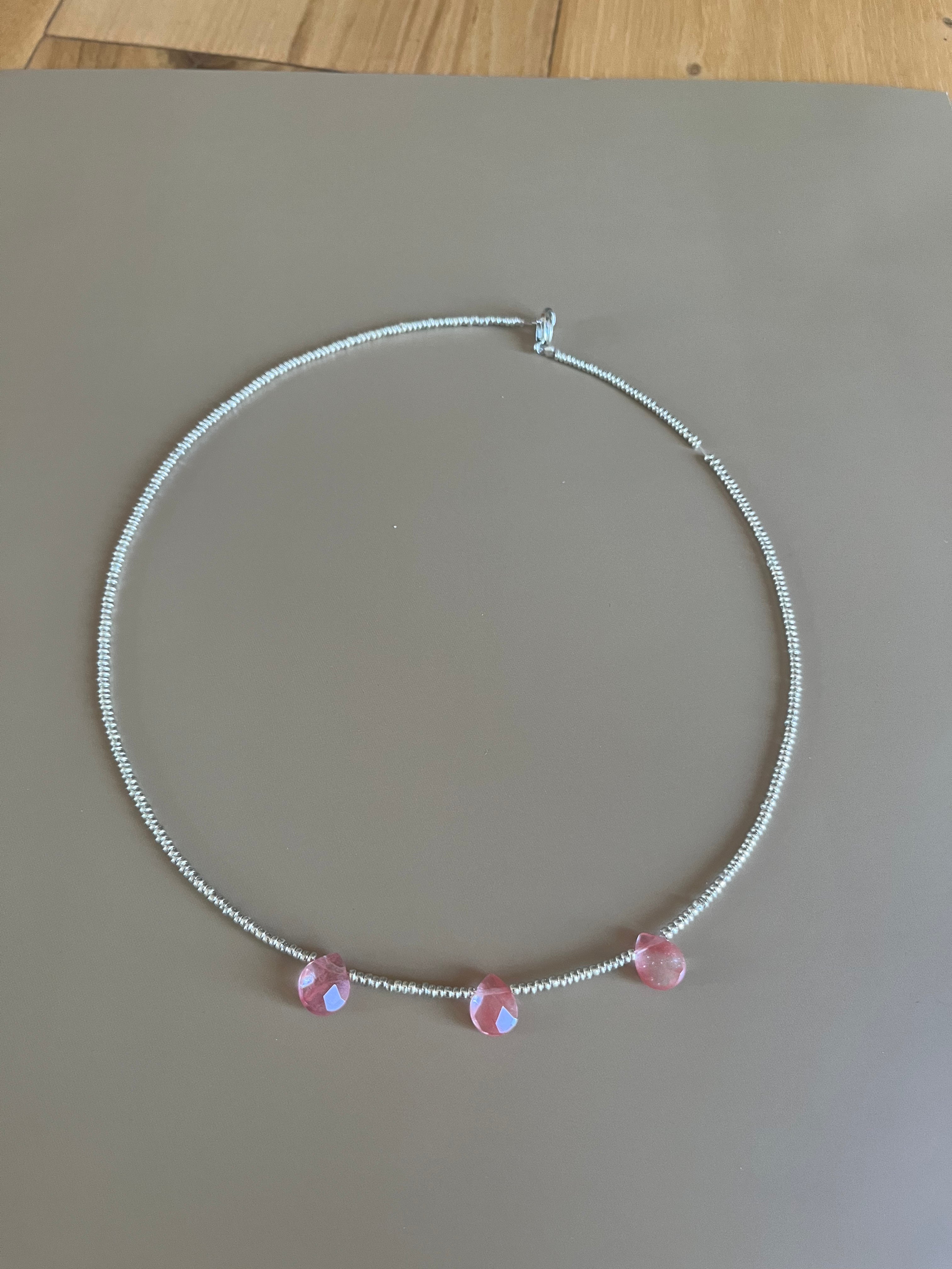 necklace with pink and silver spacers